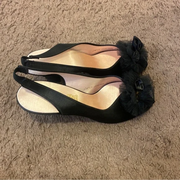 Vintage Daniel Green Comfy Boudoir Shoes Slippers Black Satin Peep Toe 5 - Picture 3 of 10